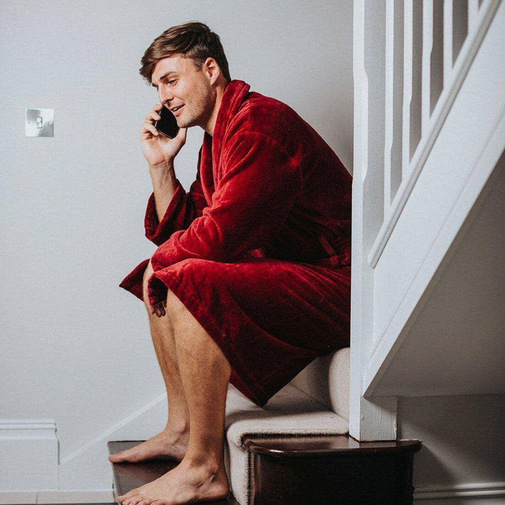 Men's Dressing Gown - Baron Burgundy Bathrobe Bown of London 