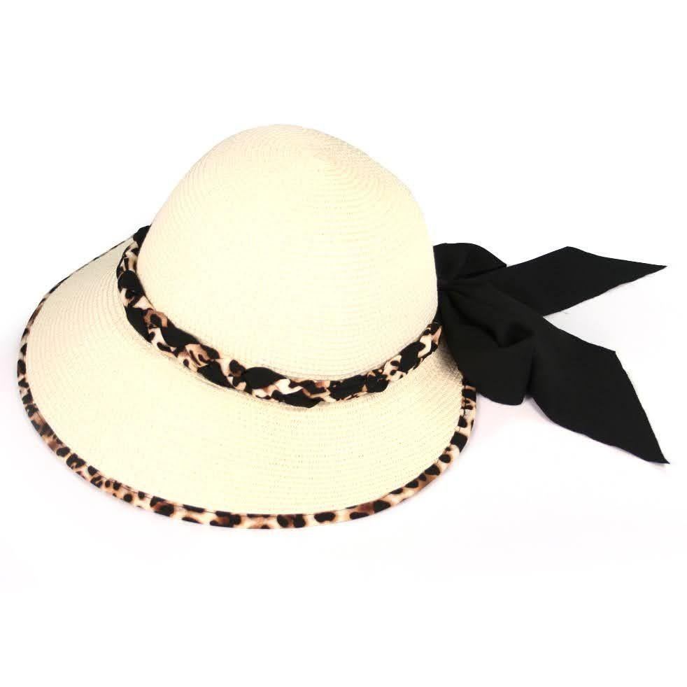 Cream Animal Print Detail Open Back Foldable Hat - Bown of London