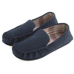 Mokkers Men's Bruce Real Suede Moccasin Slippers - Navy Blue, Size 12 US, Soft Sole Comfort