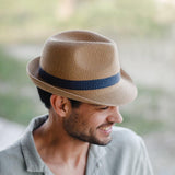 Mens Trilby Style Hat With Blue Band - Foldable (With Bag)