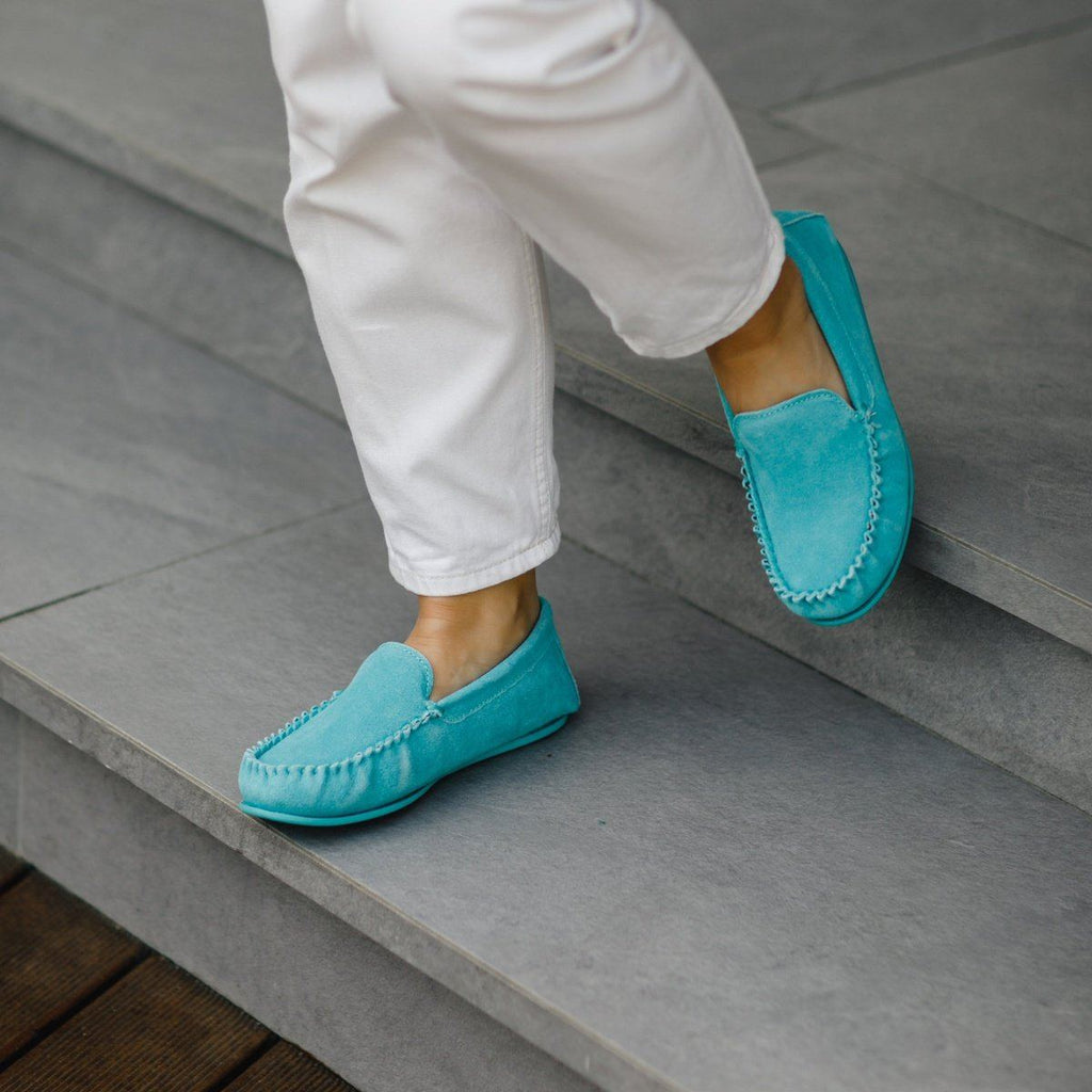 Ffion Ladies Suede Moccasin - Aqua Main