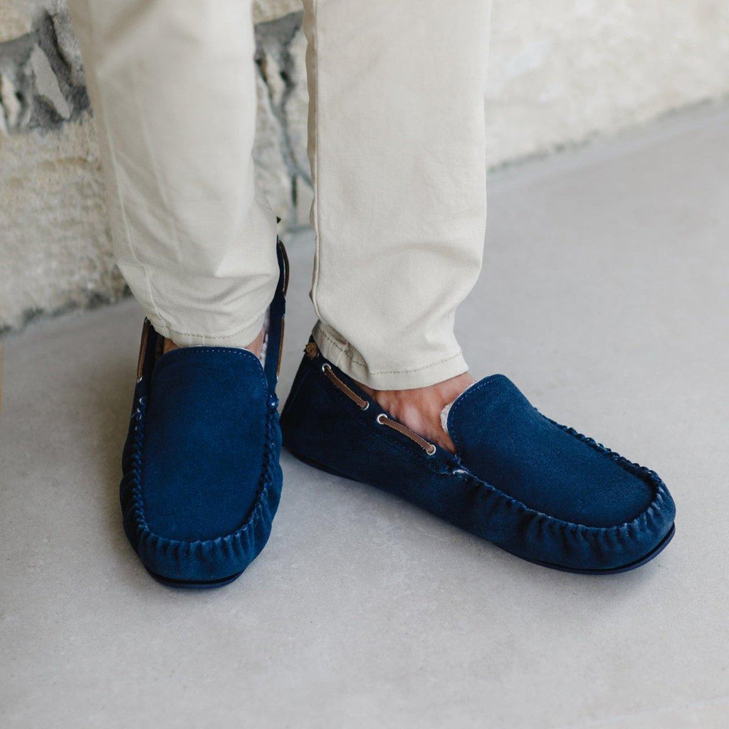 Owen Mens Fleece Lined Moccasin Hard Sole - Navy Main