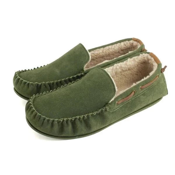 Owen Mens Fleece Lined Moccasin Hard Sole - Olive Product Image