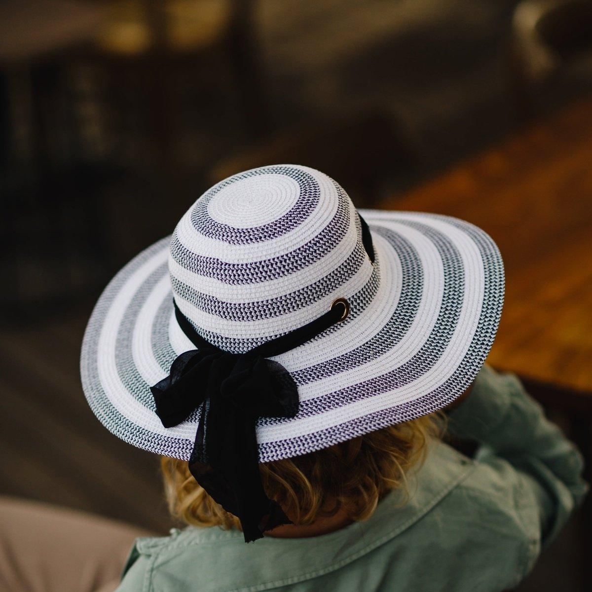 Hesroicy Women Sun Hat Stripe Portable Foldable Fasten Tape