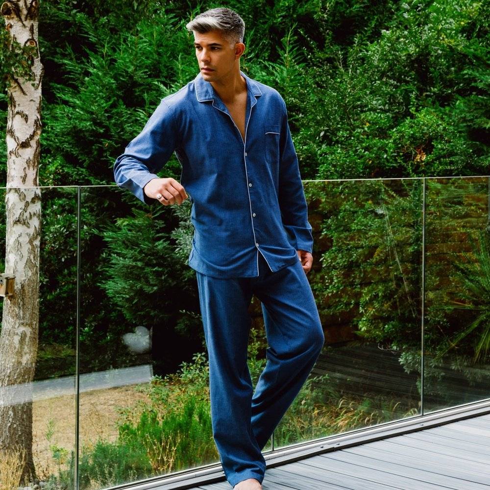 Men's Pyjamas Brushed Cotton Blue - Azur Main