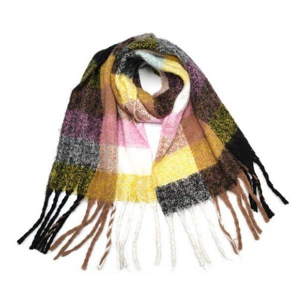 Joliette - Extra Thick Boxes Scarf- Black/Yellow/Pink | Bown of London